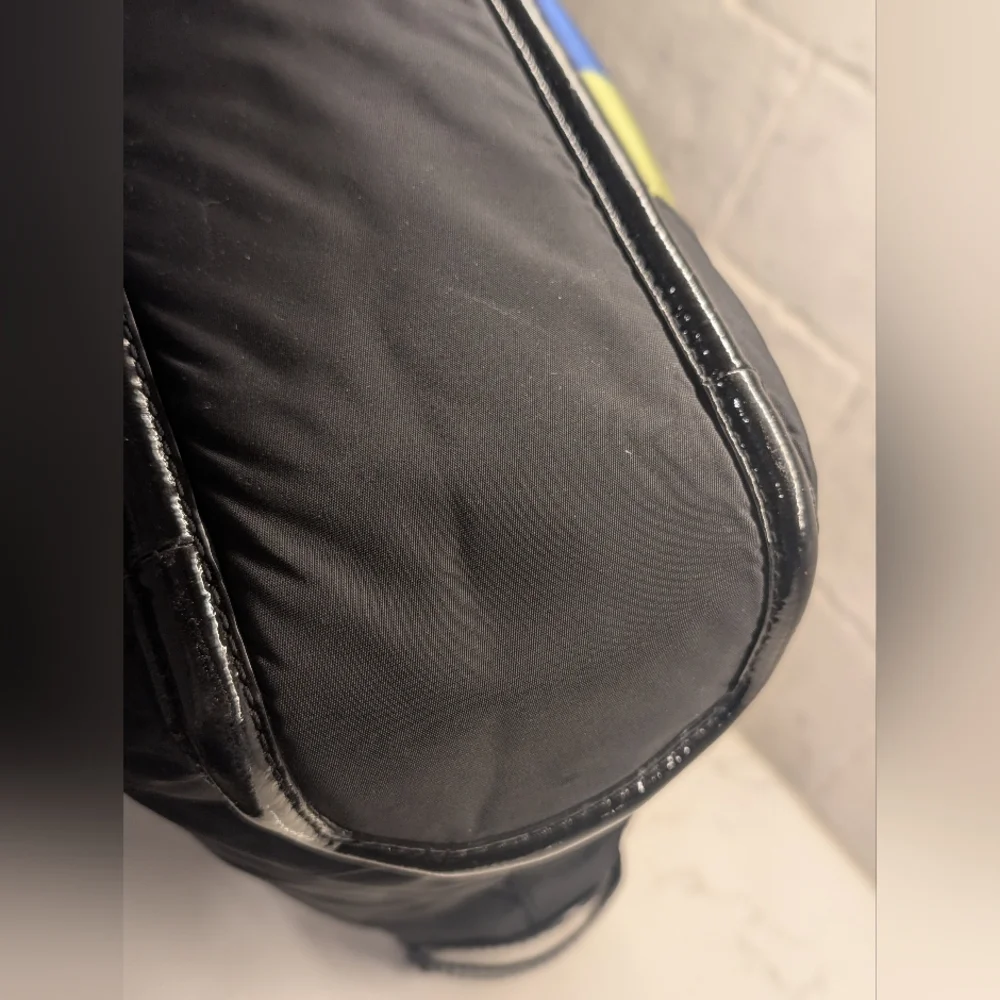 Black Shoulder Bag with Blue and Olive Stripe